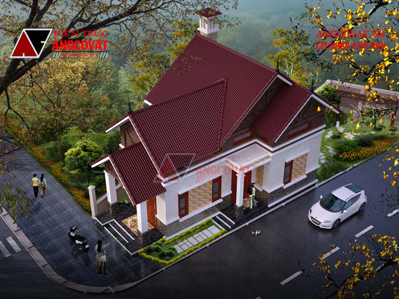 Phối cảnh 4: Thiết kế nhà 1 tầng diện tích 70m2 3 phòng ngủ mái thái ở quê 2 mặt tiền