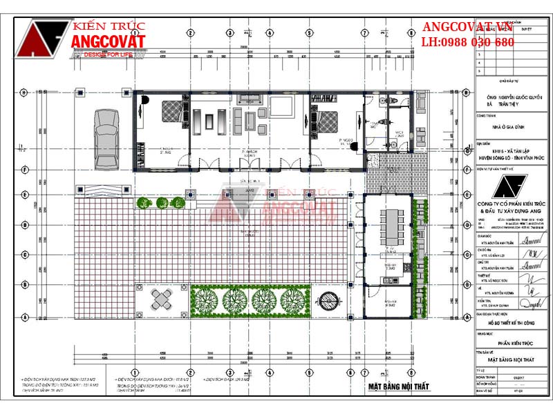 Thiết kế nhà 900 triệu 1 tầng diện tích 150m2 kích thước 20x8m - Mặt bằng nội thất