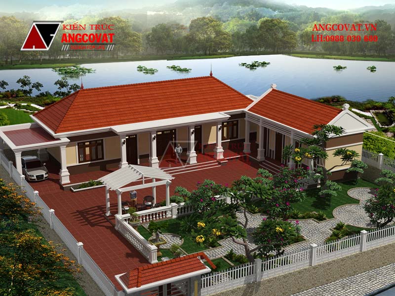 Phối cảnh 3: Thiết kế nhà 900 triệu 1 tầng diện tích 150m2 kích thước 20x8m