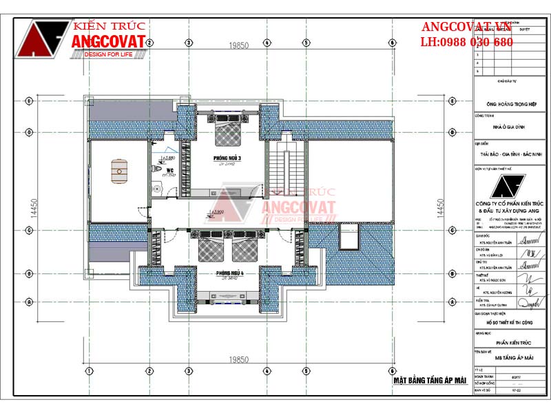 Mẫu thiết kế nhà cấp 4 có tầng áp mái diện tích 200m2 mặt tiền 20m 4 phòng ngủ - Mặt bằng tầng áp mái