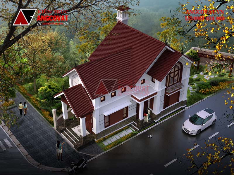 Phối cảnh 3: Thiết kế nhà cấp 4 đẹp diện tích 70m2 có gác lửng 3 phòng ngủ mặt tiền 8m