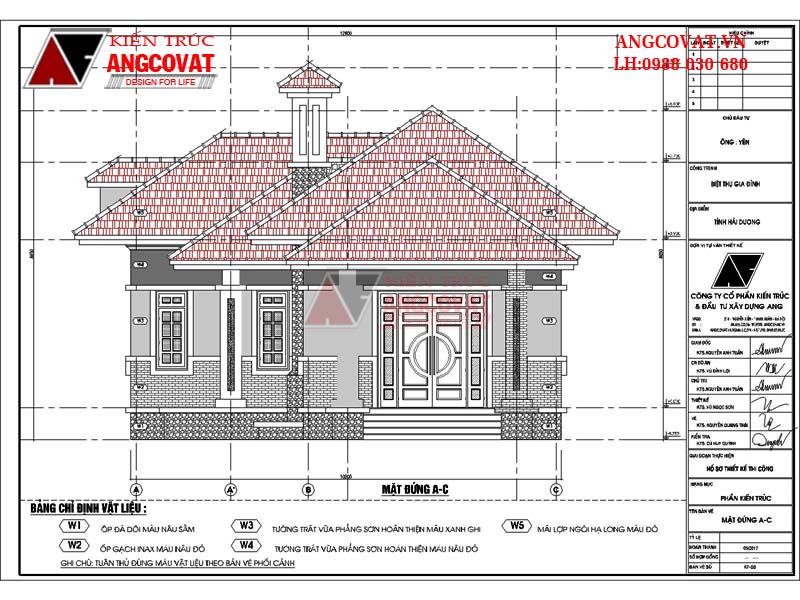 Thiết kế nhà cấp 4 diện tích 140m2 4 phòng ngủ đẹp - Mặt đứng A-C