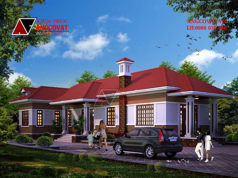 Phối cảnh 2: Thiết kế nhà cấp 4 diện tích 140m2 hình chữ L đẹp