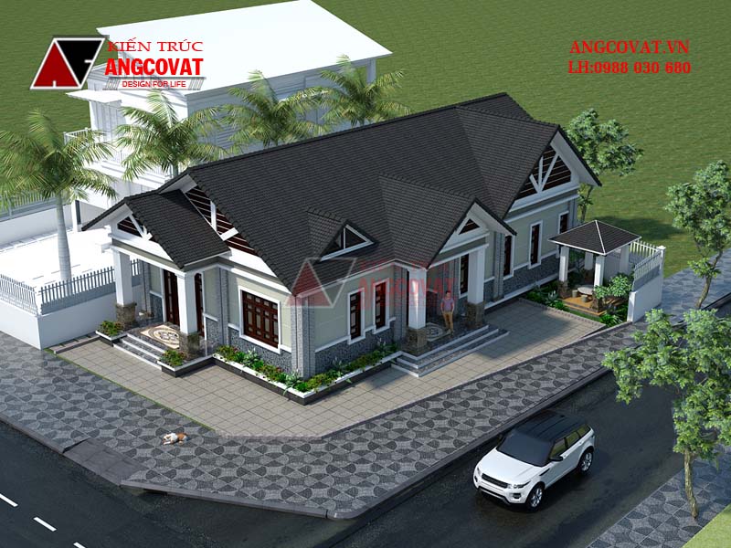 Phối cảnh 3: Thiết kế nhà cấp 4 mái thái 150m2 4 phòng ngủ kinh phí 900 triệu