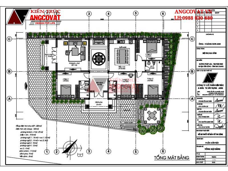Thiết kế nhà cấp 4 mái thái 150m2 4 phòng ngủ mặt tiền 11m - Tổng mặt bằng