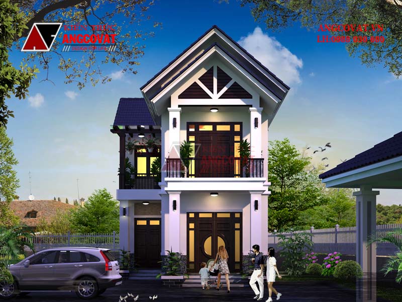 Phối cảnh view 2: Mẫu thiết kế nhà đẹp 2 tầng 7x16m diện tích 100m2 4 phòng ngủ