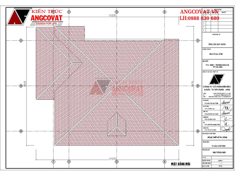 Mẫu thiết kế nhà đẹp 65m2 1 tầng mái ngói ở nông thôn mặt tiền 8m 1 phòng khách - Mặt bằng mái