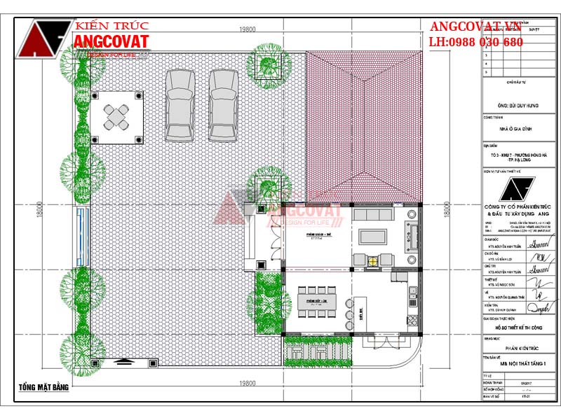 Mẫu thiết kế nhà đẹp 65m2 1 tầng mái ngói ở nông thôn mặt tiền 8m 1 phòng khách - Tổng mặt bằng