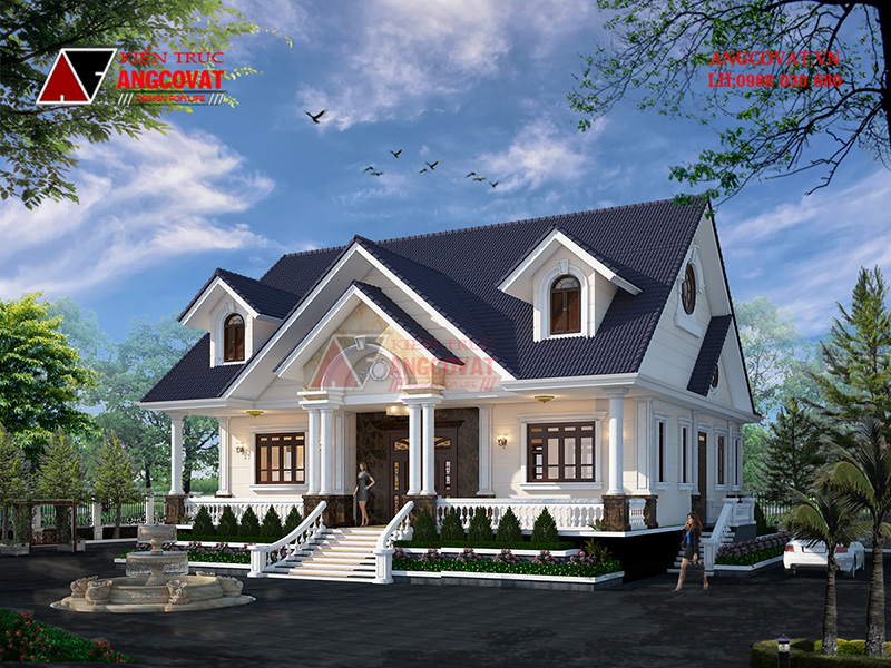 Phối cảnh 1: Thiết kế nhà mặt tiền 15m 1 tầng 3 phòng ngủ