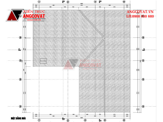 Thiết kế nhà mặt tiền 16m hình chữ L diện tích 170m2 4 phòng ngủ 1 tầng -Mặt bằng mái