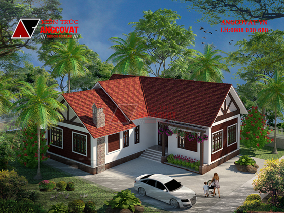 Phối cảnh 2: Thiết kế nhà mặt tiền 16m hình chữ L diện tích 170m2 4 phòng ngủ 1 tầng