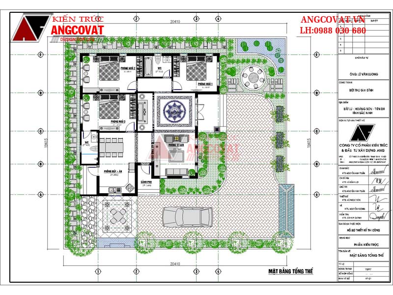 Thiết kế nhà trệt 140m2 1 tầng 3 phòng ngủ mặt tiền 13m hình vuông - Mặt bằng tổng