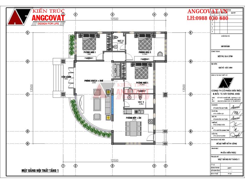 Tư vấn thiết kế xây nhà cấp 4 giá 800 triệu diện tích 130m2 mái thái - Mặt bằng tầng 1