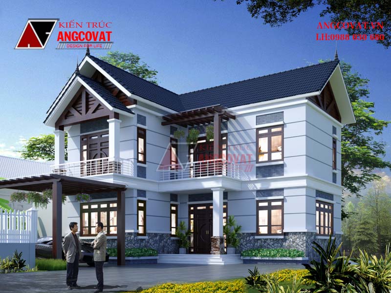 Phối cảnh 1: Xây nhà 2 tầng diện tích 90m2 hình chữ L