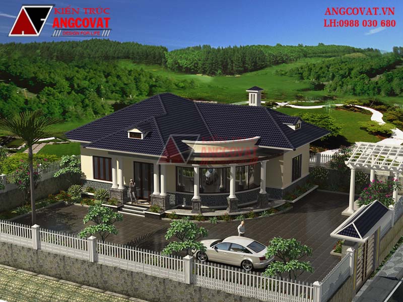 Phối cảnh 1: Xây nhà cấp 4 1 tầng diện tích 120m2 mái thái đẹp