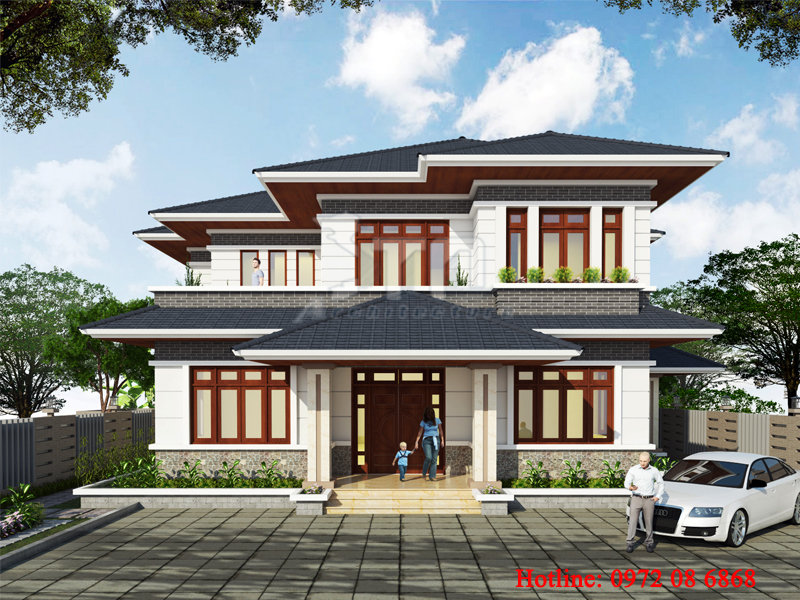 Phối cảnh 1: Thiết kế mẫu biệt thự 2 tầng 200m2 kiểu Thái đẹp