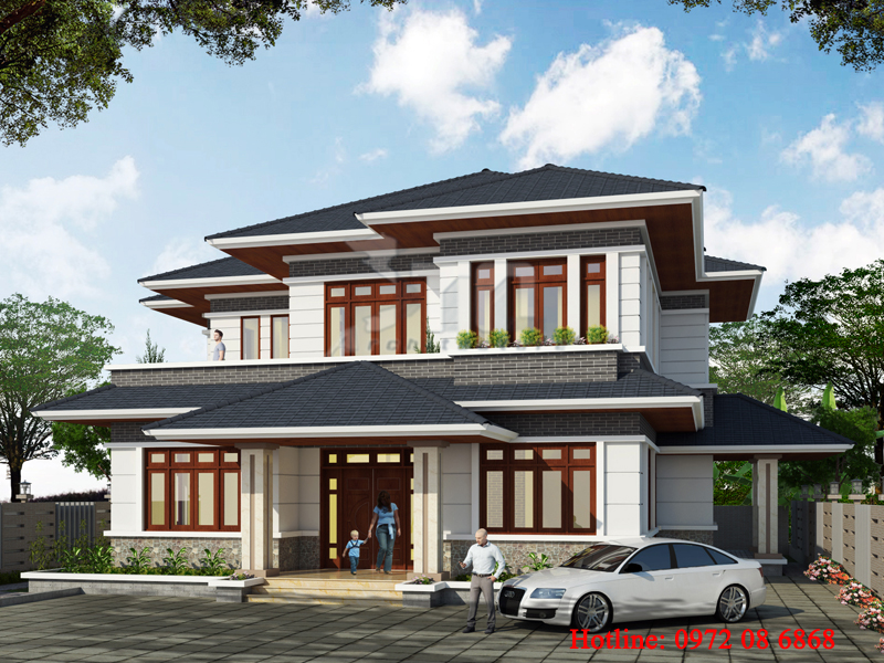 Phối cảnh 2: Mẫu thiết kế biệt thự 2 tầng 200m2 5 phòng ngủ