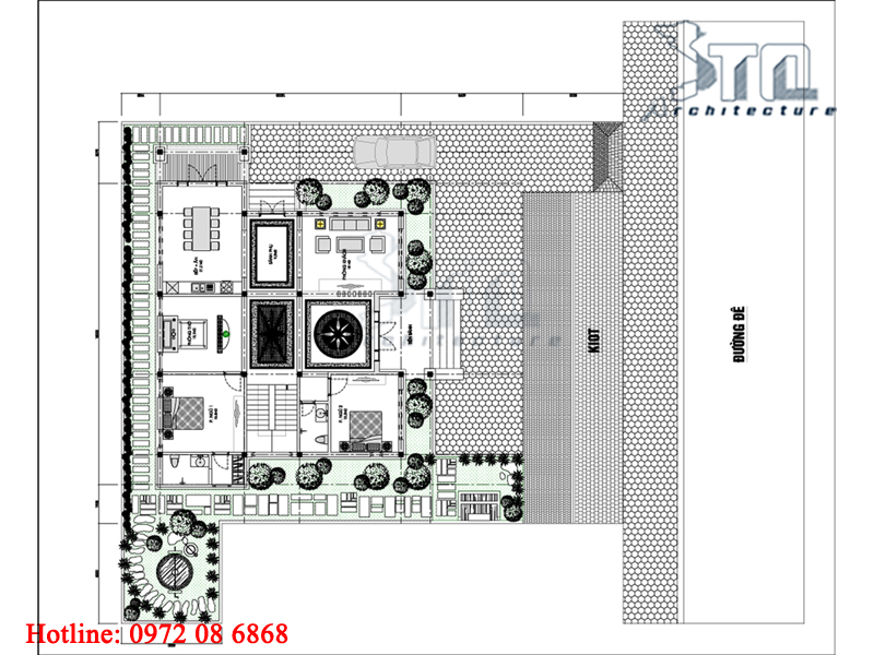 Mặt bằng tầng 1 - mẫu thiết kế biệt thự 2 tầng 200m2 kích thước 18x15m