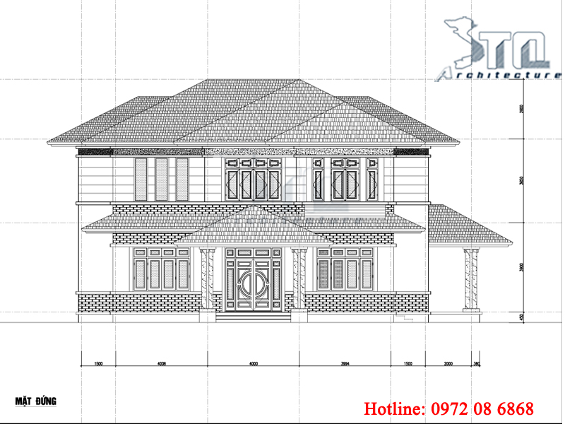 Mặt đứng - thiết kế biệt thự 2 tầng 200m2 đẹp mê ly