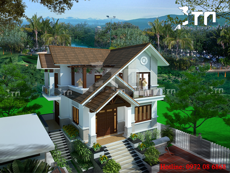 View 2: Biệt thự 2 tầng tân cổ điển mái thái đẹp có tầng hầm