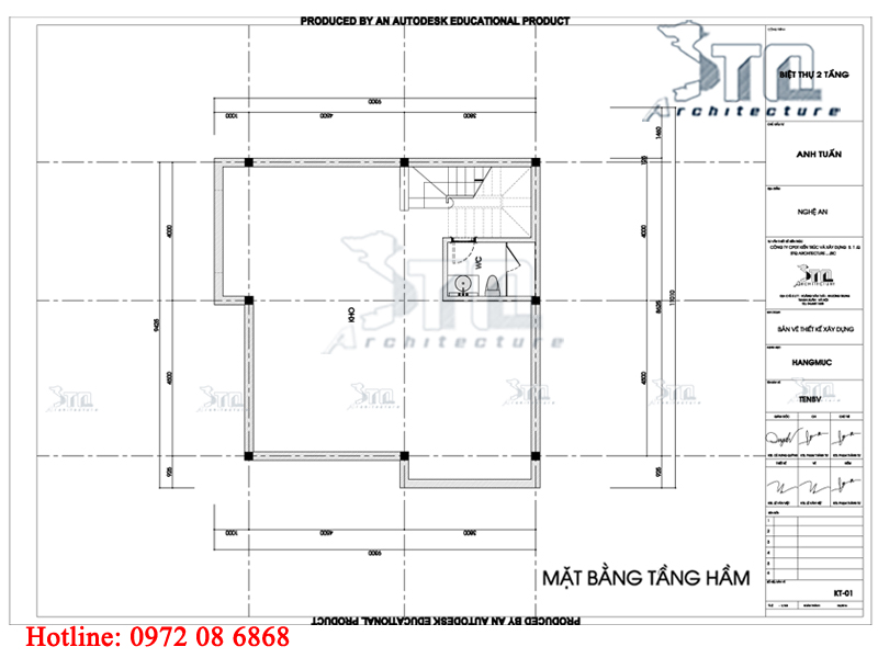 Mặt bằng tầng hầm – Biệt thự 2 tầng mặt tiền 10m 3 phòng ngủ