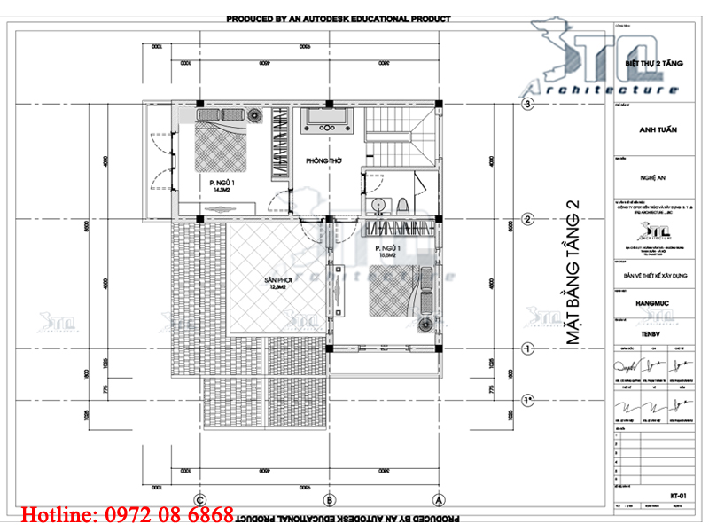 Mặt bằng tầng 2 – Biệt thự 2 tầng tân cổ điển diện tích 90m2 giá 1,3 tỷ VND