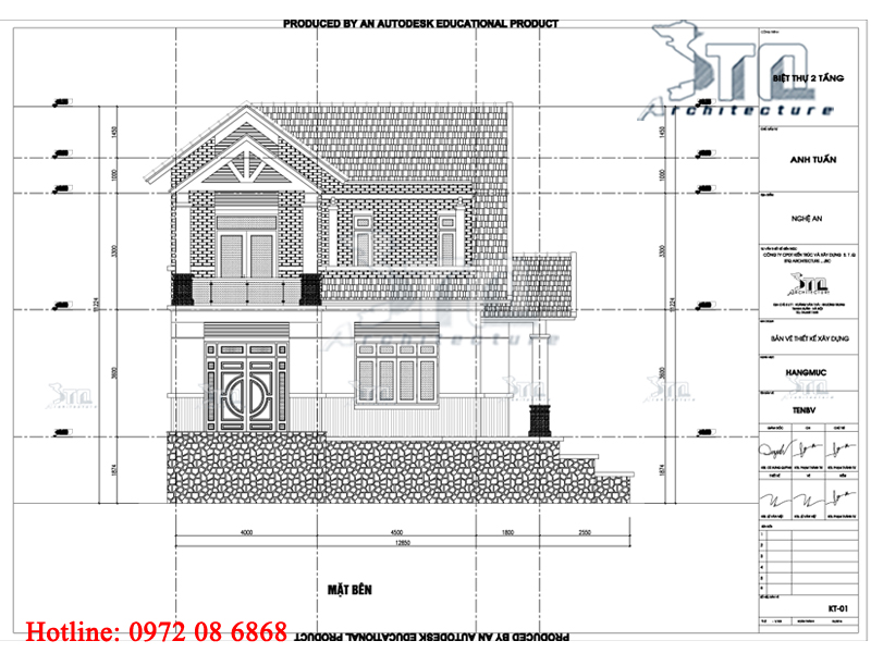 Mặt bên – Biệt thự 2 tầng mặt tiền 10m mái thái đẹp