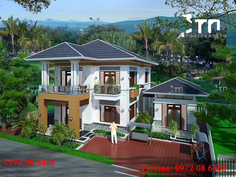 View 3: Hình ảnh bản thiết kế biệt thự 2 tầng 6 phòng ngủ sang trọng với hai nhà nối nhau ở Hà Nội