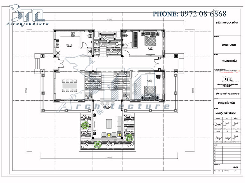 Mặt bằng tầng 1 – Mẫu thiết kế biệt thự 2 tầng mái thái đẹp giá 2,5 tỷVND