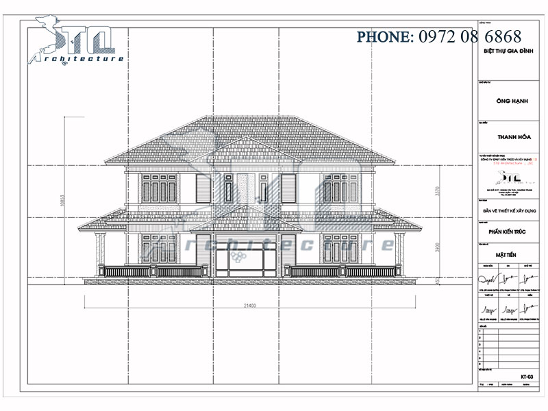Mặt đứng của biệt thự 2 tầng mái thái đẹp 270m2 ở Thanh Hóa