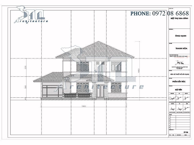 Mặt bên của biệt thự 2 tầng tân cổ điển 5 phòng ngủ BT160806