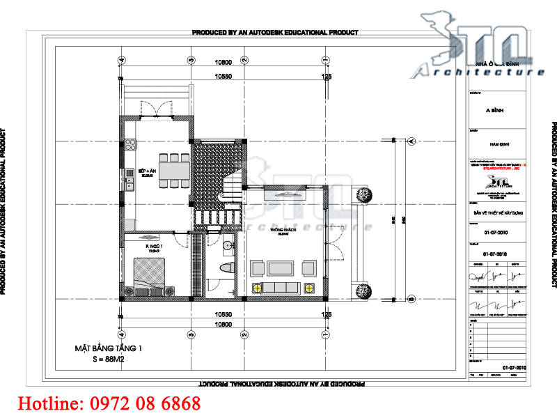 Mặt bằng tầng 1: Mẫu biệt thự hình chữ L 80m2 3 phòng ngủ