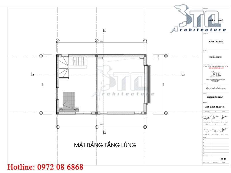Mặt bằng tầng lửng: Mẫu nhà phố 2 tầng 1 tum 6x9m 3 phòng ngủ 3