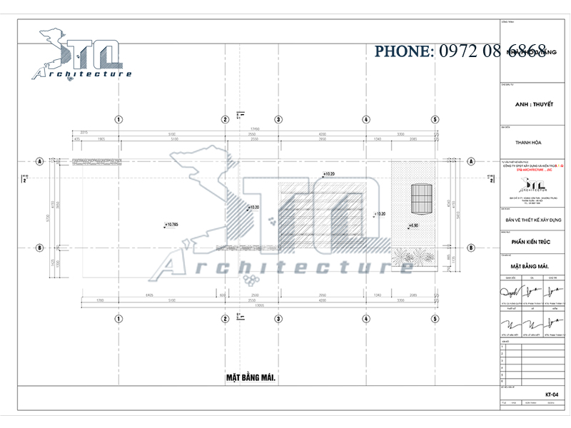 Mặt bằng mái: Mẫu thiết kế nhà phố 3 tầng 90m2 ở Thanh Hoá