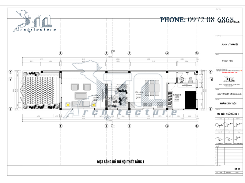 Mặt bằng tầng 1: Mẫu thiết kế nhà phố 3 tầng 90m2 ở Thanh Hoá