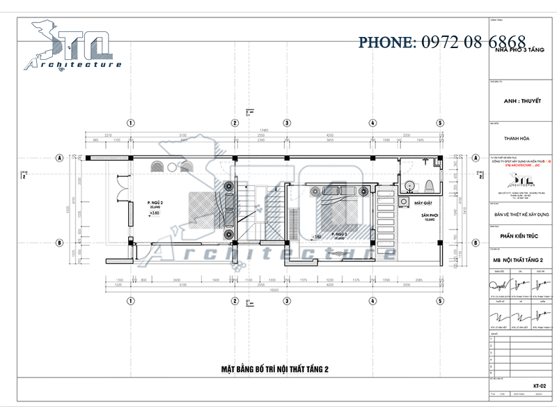 Mặt bằng tầng 2: Mẫu thiết kế nhà phố 3 tầng 90m2 ở Thanh Hoá