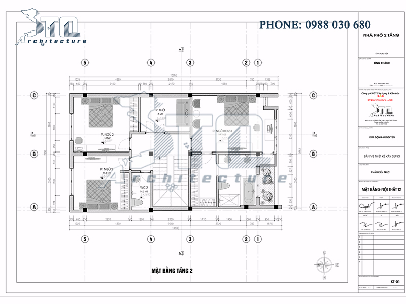 Mặt bằng tầng 2: Mẫu thiết kế nhà phố 2 tầng hiện đại 100m2
