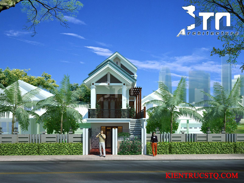 Phối cảnh 1: Nhà phố 2 tầng 1 tum ở Thái Bình 1