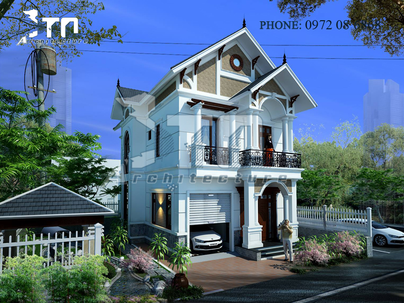 Phối cảnh 2: Thiết kế mẫu nhà phố 2 tầng 130m2 hiện đại ở Ứng Hoà