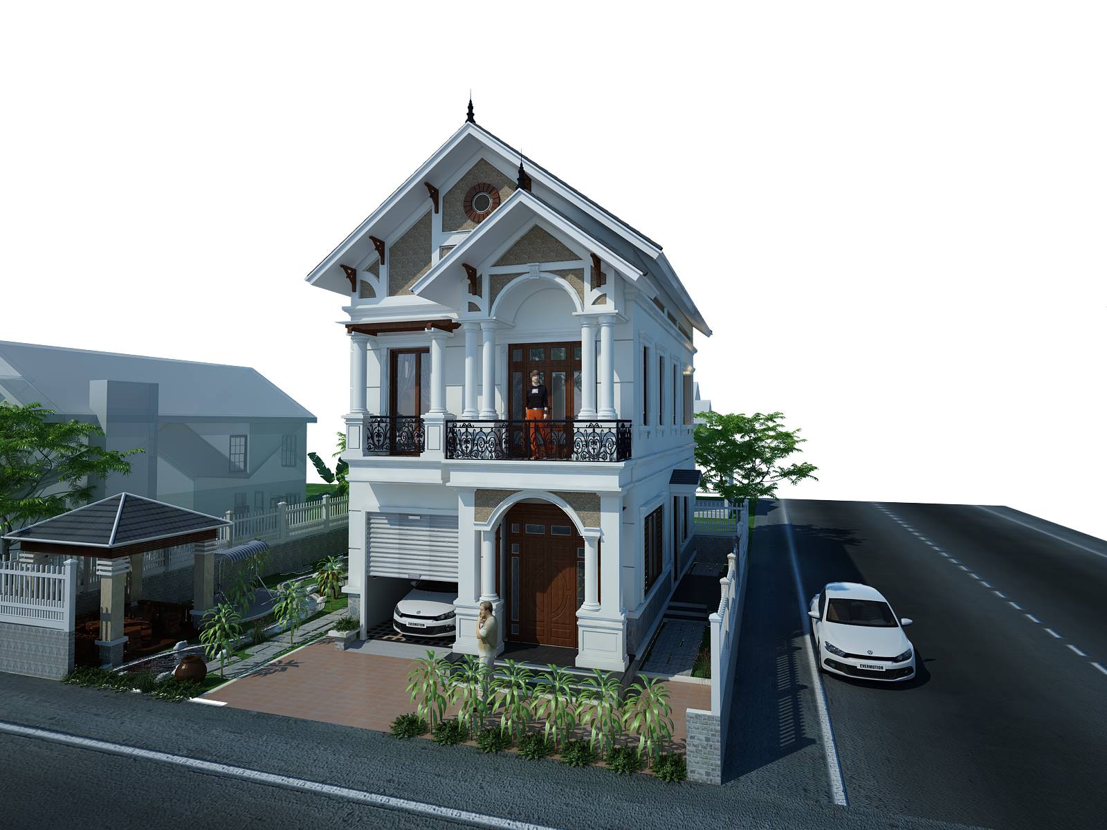 Phối cảnh 3: Mẫu thiết kế nhà phố 2 tầng mang hiện đại ở Ứng Hoà.