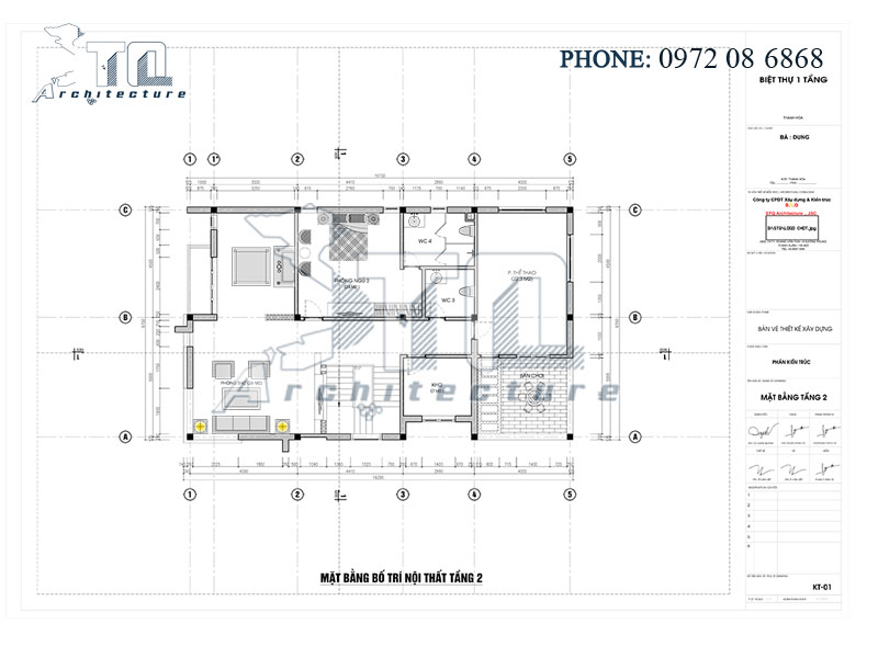 Mặt bằng tầng 2: Thiết kế nhà phố 2 tầng 160m2 ở Thanh Hoá