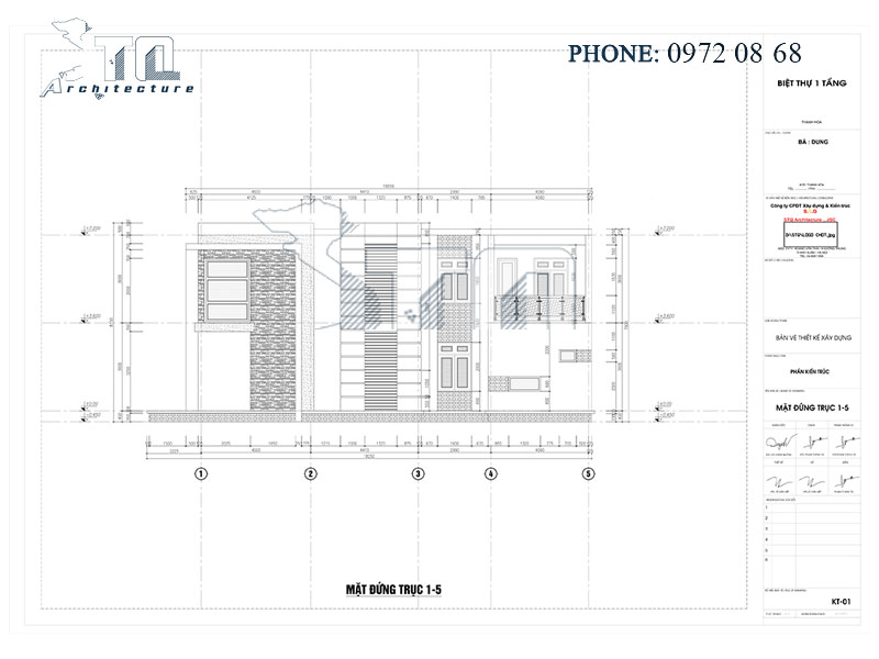Mặt đứng 1-5: Mẫu nhà phố 2 tầng hiện đại ở Thanh Hoá