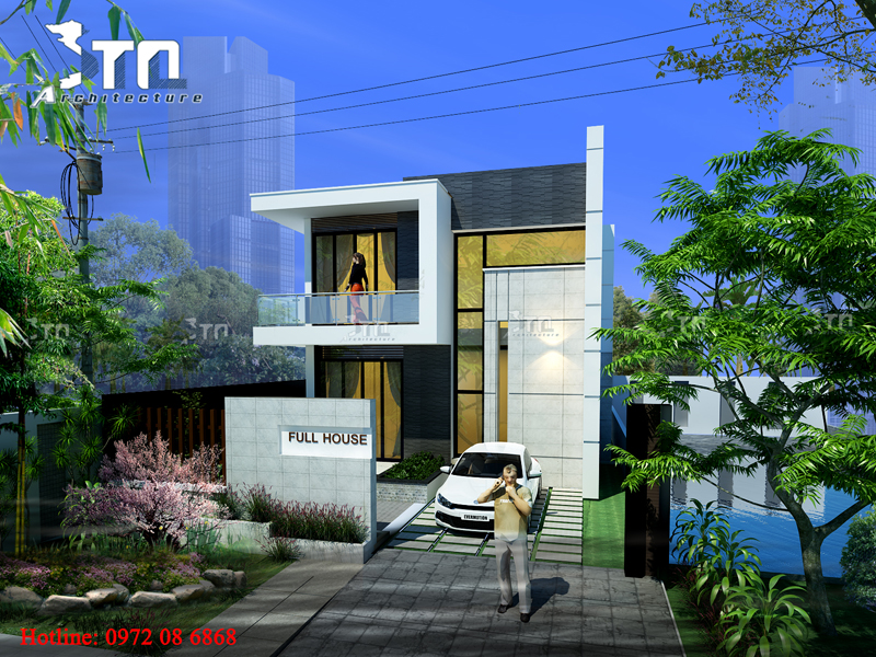 Phối cảnh 1: Thiết kế nhà phố 2 tầng 120m2 ở Hưng Yên