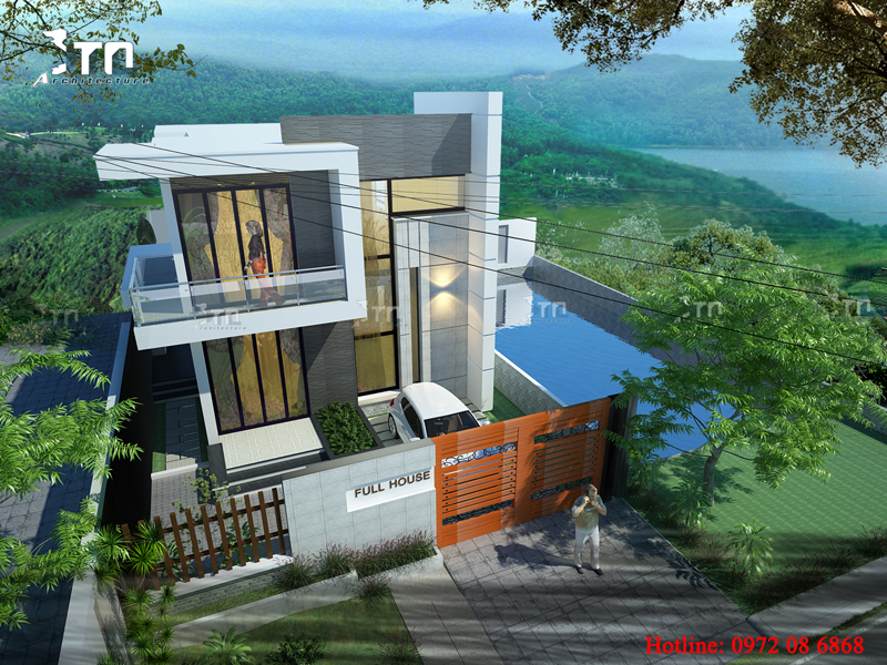 Phối cảnh 2: Thiết kế nhà 2 tầng 120m2 mang phong cách hiện đại