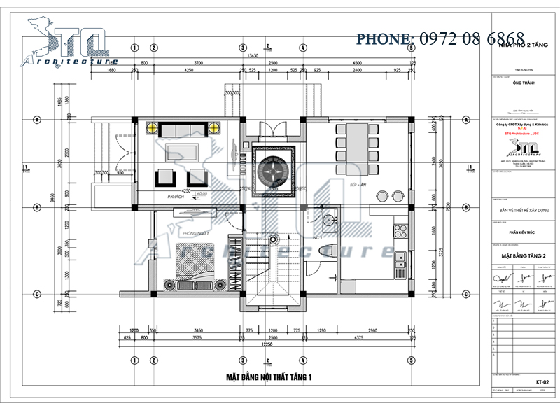 Mặt bằng tầng 1: Thiết kế nhà 2 tầng 120 m2