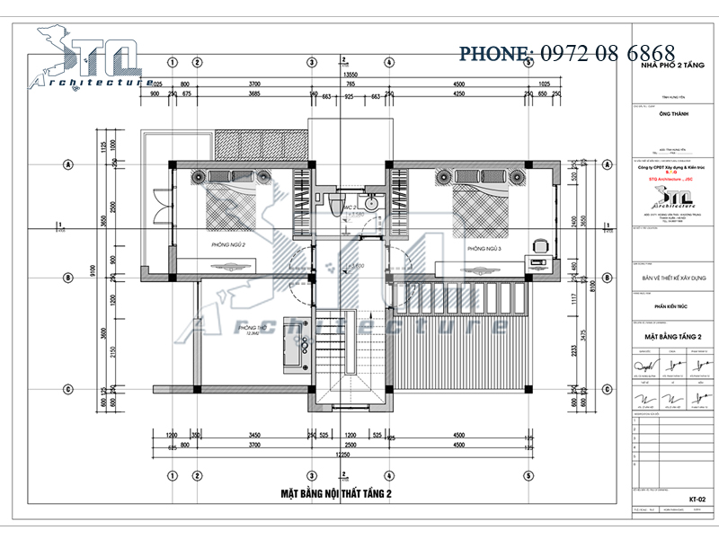 Mặt bằng tầng 2: Thiết kế nhà 2 tầng hiện đại 120m2