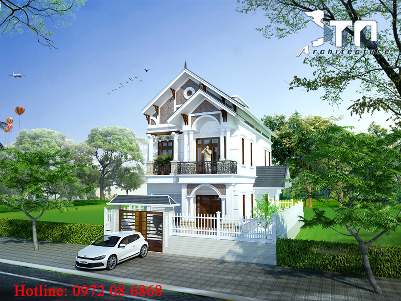 Phối cảnh 2: Thiết kế biệt thự 2 tầng 170m2 đẹp