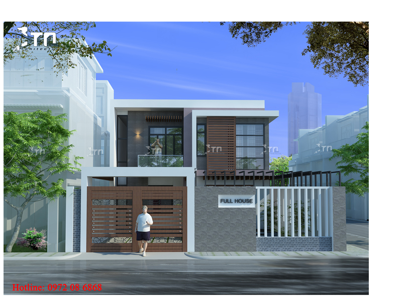Phối cảnh 1: Thiết kế nhà phố 2 tầng hiện đại 160m2 ở Thanh Hoá