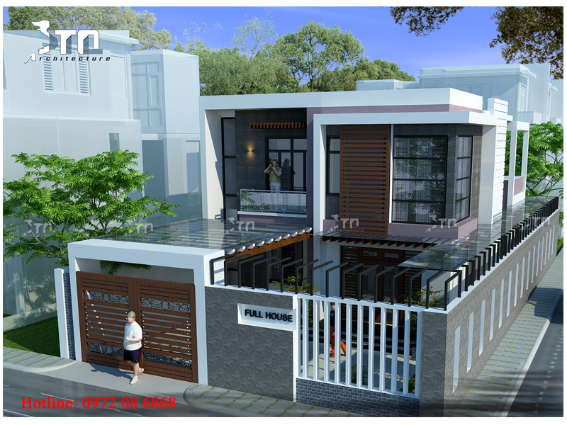 Phối cảnh 3: Mẫu thiết kế nhà phố 2 tầng 160m2 hiện đại, sang trọng.