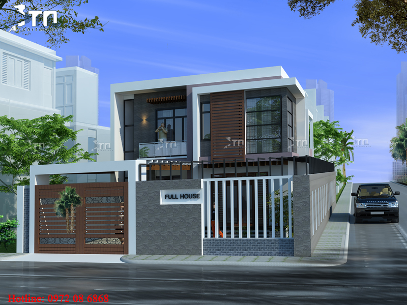 Phối cảnh 2: Thiết kế nhà phố 2 tầng 10x16m hiện đại ở Thanh Hoá.